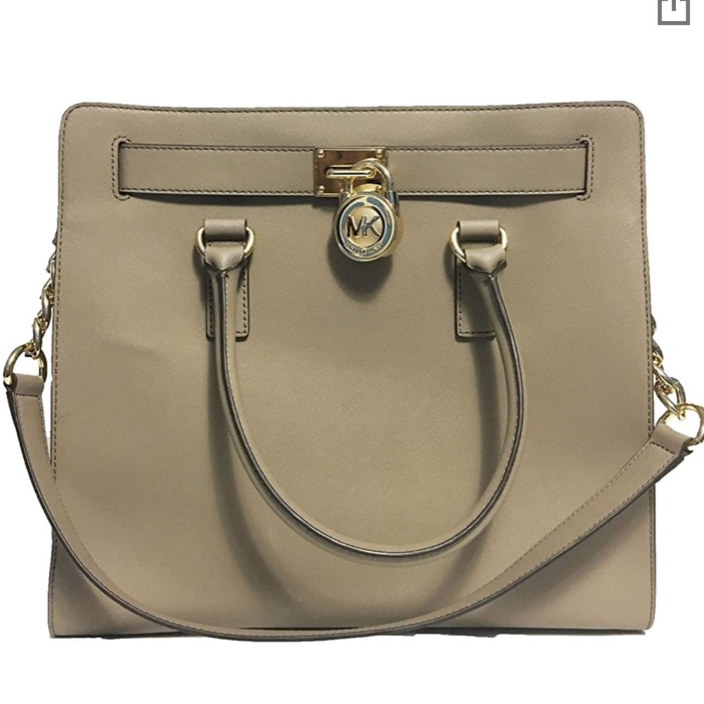 Michael Kors Large Taupe & Gold Hamilton Tote Bag